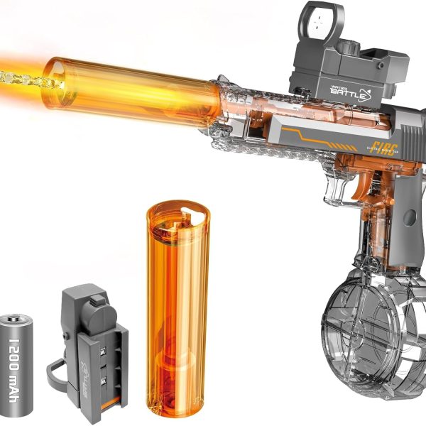 Powerful Electric Water Gun, Glowing Silencer, Automatic Squirt Gun up to 32Ft Long Range, 300 Water Shots, Classic Strong Squirt Gun, Summer Outdoor Swimming Pool Water Toy for Adult/Kids Gray