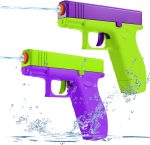 2 Pack Water Gun for Kids - Squirt Guns Water Blaster Soaker 100CC Capacity Water Pistol Toys for Boys Girls Toddlers, Ideal Summer Gifts for Swimming Pool Beach Outdoor Water Toys (Purple Green1)