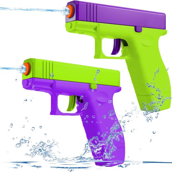 2 Pack Water Gun for Kids - Squirt Guns Water Blaster Soaker 100CC Capacity Water Pistol Toys for Boys Girls Toddlers, Ideal Summer Gifts for Swimming Pool Beach Outdoor Water Toys (Purple Green1)