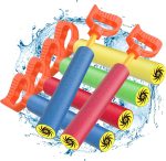 Water Pistol for Adults & Kids, 6 Pack Water Blaster Foam Shooter Set Cannon Pool Accessories with 35ft Shooting Range Length for Summer Outdoor Beach Game, Blue+Yellow+Red+Green