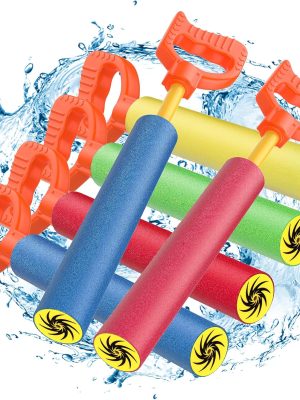 Water Pistol for Adults & Kids, 6 Pack Water Blaster Foam Shooter Set Cannon Pool Accessories with 35ft Shooting Range Length for Summer Outdoor Beach Game, Blue+Yellow+Red+Green