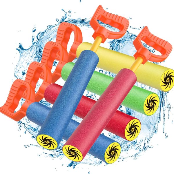 Water Pistol for Adults & Kids, 6 Pack Water Blaster Foam Shooter Set Cannon Pool Accessories with 35ft Shooting Range Length for Summer Outdoor Beach Game, Blue+Yellow+Red+Green