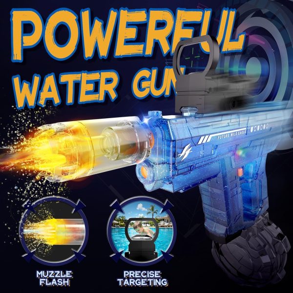 Electric Water Gun 2 Pack for Adults and Kids, Light Up Automatic Squirt Gun Watergun, 800CC Large Capacity, 26-33 FT Long Range, Summer Outdoor Beach Pool Party Toy Gift